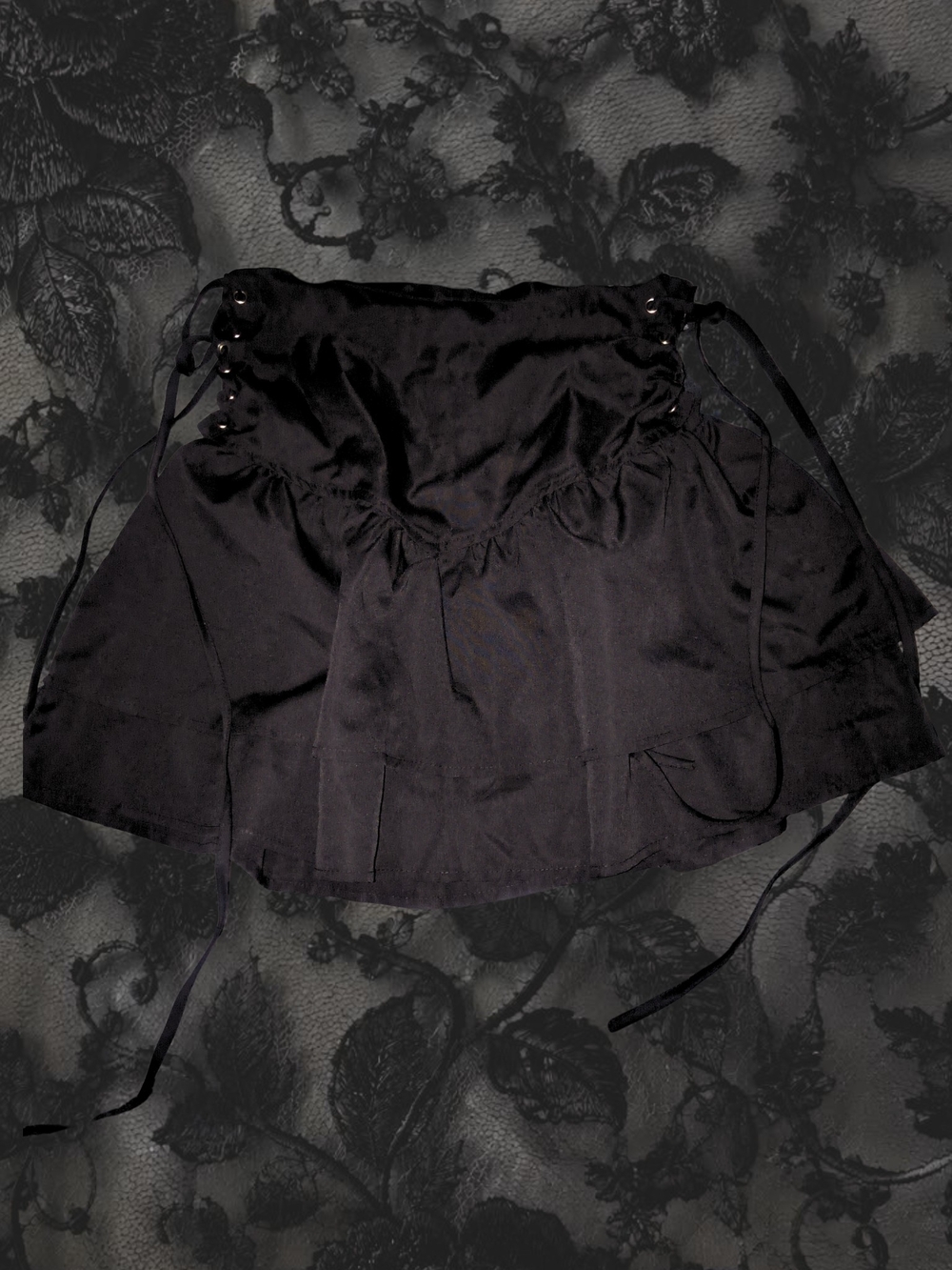 Black Pleated High Waisted Corset Ribbon Skirt